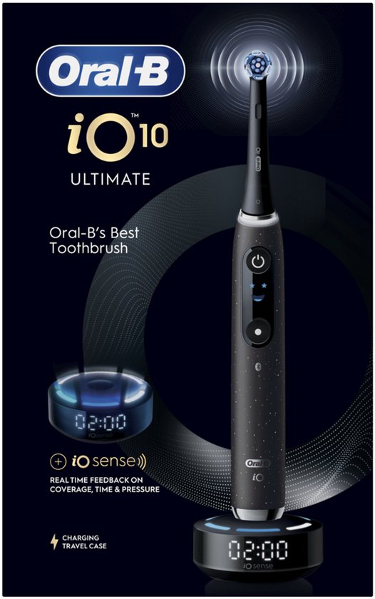 Oral-B iO 10 Elektrische Zahnbürste – Schwarz – inklusive Reise-Ladetasche und Aufbewahrungshalter für Bürstenköpfe