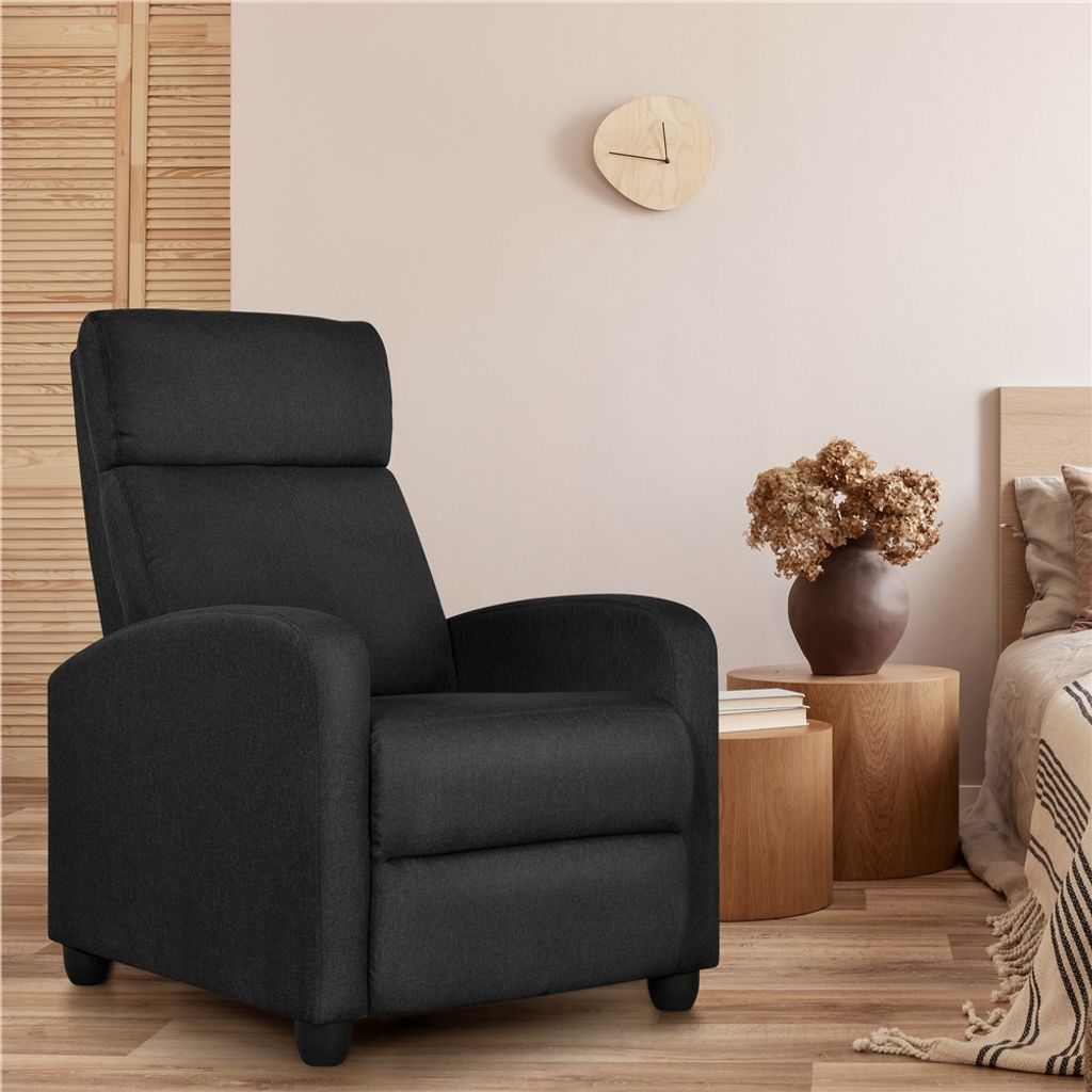 Yaheetech Relaxsessel mit Liegefunktion – TV-Sessel – Leinenoptik – Schwarz – 67 x 85 x 99,5 cm