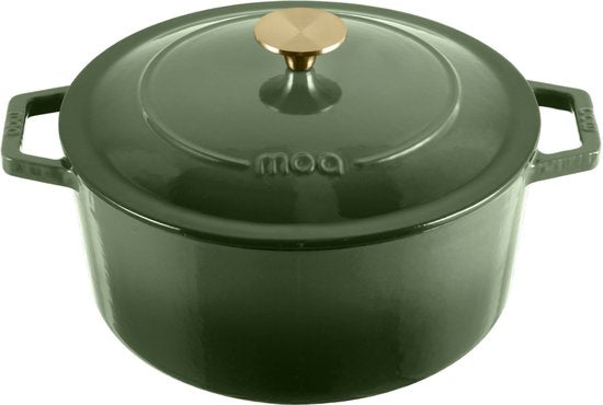 MOA Gusseisen-Kasserolle - 5,7L - Für alle Wärmequellen inkl. Induktion - Mit Deckel - Ø 26cm - Antihaftbeschichtung - Grün