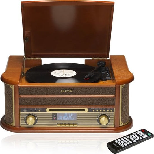 Denver Retro-Schallplattenspieler - Eingebaute Lautsprecher und Verstärker - DAB-Radio -CD Player - MRD51 - Holz