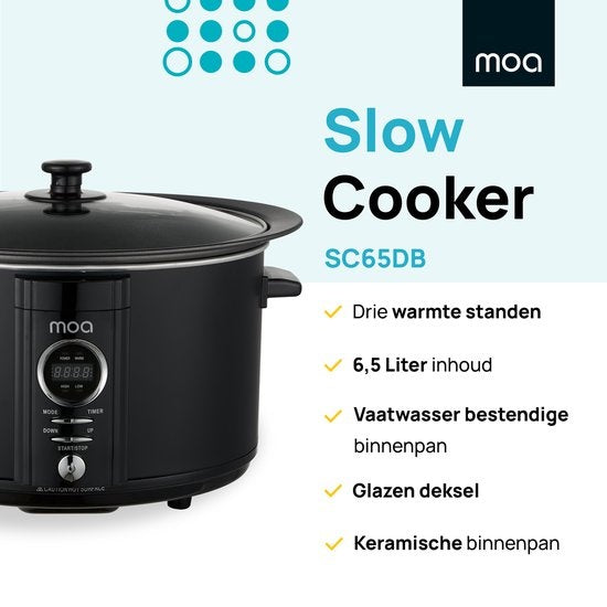 MOA - Slowcooker Digital - 6,5 Liter - BPA-frei - SC65DB - Schwarz