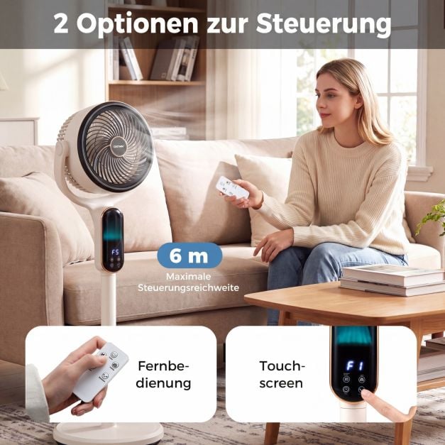 Coast Verstellbarer Stativventilator – 8 Geschwindigkeitsstufen – 54–96 cm – Weiß