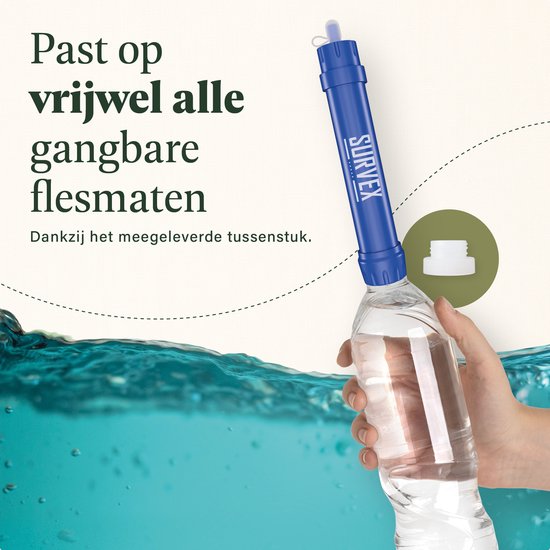 SURVEX Personal Water Filter Straw XL 4000L - Einzigartiger KDF-55 Filter - Wasserfilter Survival & Outdoor - BPA-frei - Notfallset für Zuhause - Komplettset Wasserreiniger - Trinkflasche Wasserreinigung Outdoor - Survival Kit - Blau