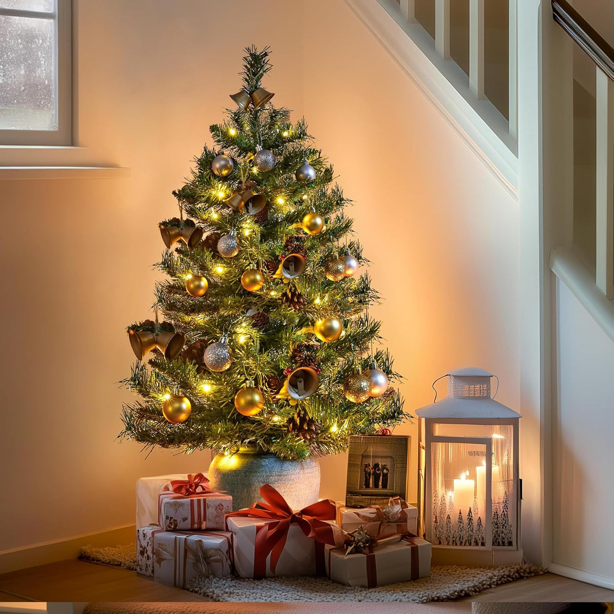 Yaheetech Kunstweihnachtsbaum – 2er-Set – 91,5 cm – 50 warmweiße LEDs – Tannenzapfen – Grün