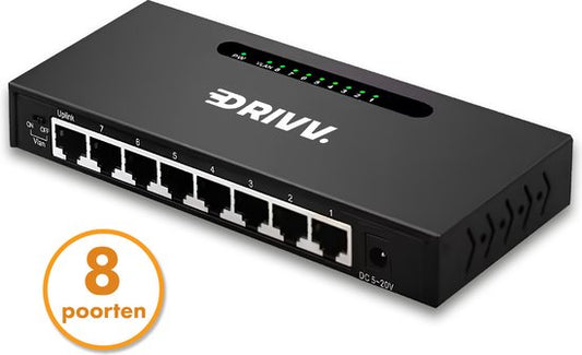 Drivv. Netzwerk-Switch - 8 Ports - Internet-Switch - RJ45-Splitter - schwarz