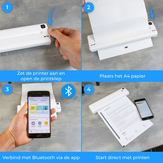 Nuvance - Kabelloser Drucker - Thermodrucker - Bluetooth - Mini-Drucker - A4 - Tragbarer Drucker - für zu Hause, Schule, Büro und unterwegs - Thermodrucker - keine Tinte erforderlich - tragbarer mobiler Drucker