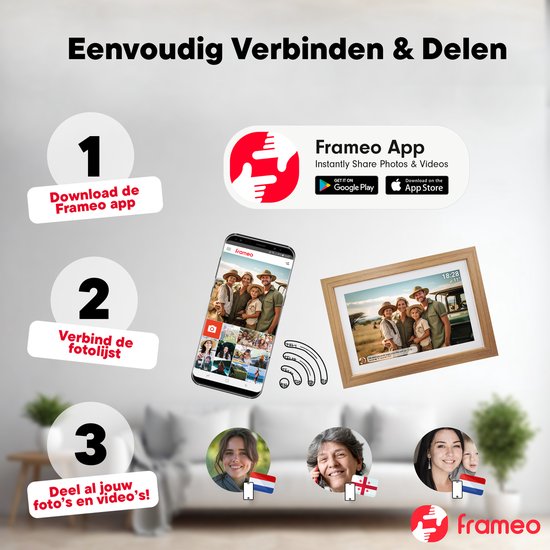 Denver - Digitaler Fotorahmen - 10,1 Zoll - HD - Frameo App - WiFi - IPS Touchscreen - 16GB - Holz