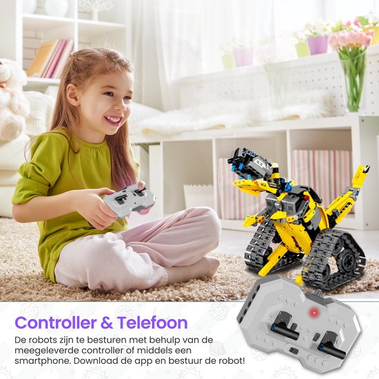 Qualitá® 3 in 1 Roboterbaukasten - Gelb - Roboterspielzeug für Kinder - Interaktiv - MINT & Lernspielzeug - Von 7-9 Jahren - Jungen - Programmierbar & steuerbar