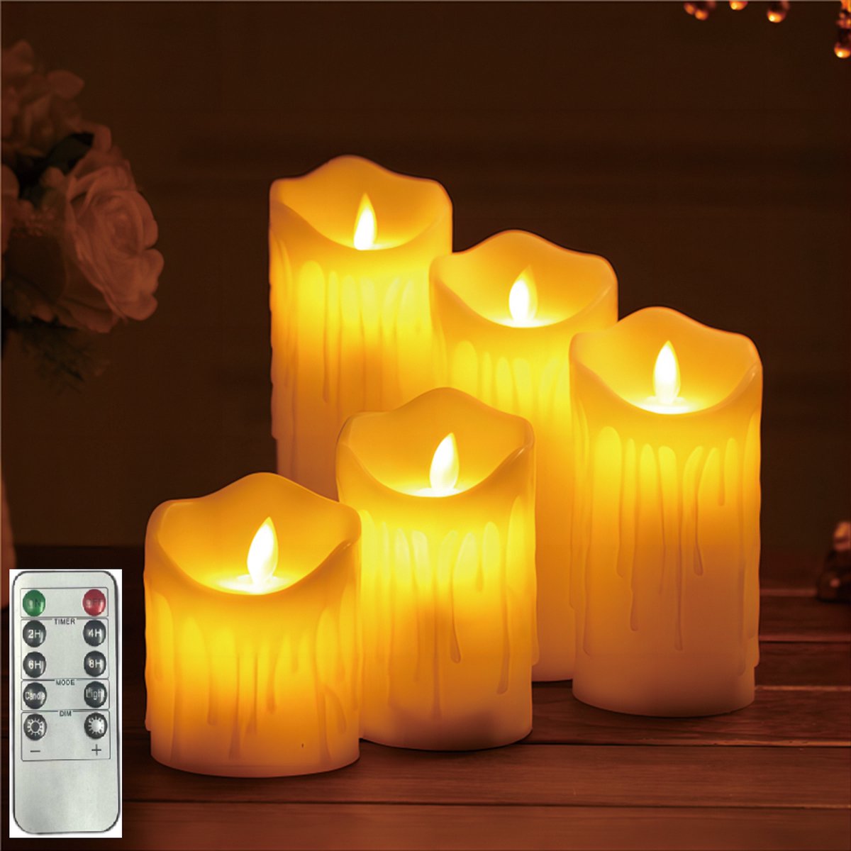 FUEGOBIRD Wiederaufladbares LED-Kerzen-Set 3-teilig - 7,5x10cm / 7,5x12,5cm / 7,5x15cm - Tränen Elfenbein - Realistische bewegliche Flamme - Inklusive Fernbedienung & USB-Ladekabel - Dimmbar & Timer-Funktion - 2025 New Style