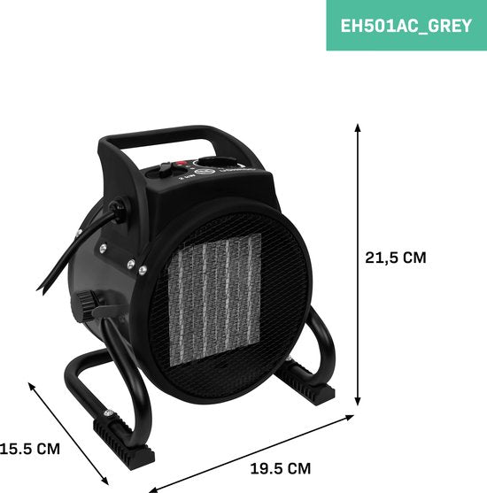 VONROC Elektroheizgerät - Strahlheizgerät - Heizlüfter - Keramik - 3 Stufen: 1000W/2000W/Ventilator - für Räume bis 20m2 - grau