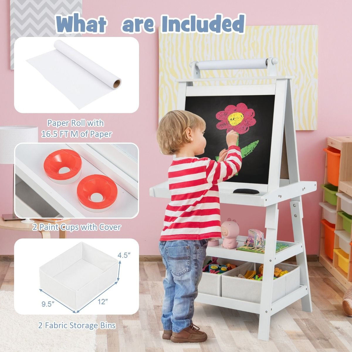 Coast 3 in 1 Kinder Staffelei - Whiteboard & Kreidetafel - inkl. Magnete 2 Ablagen - Beige - 59 x 50 x 117 cm