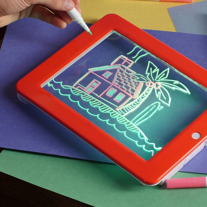 Magic Pad Maltafel – 8 Lichtmodi – inklusive 30 Vorlagen – 3 Neonstifte – Tablet-Design