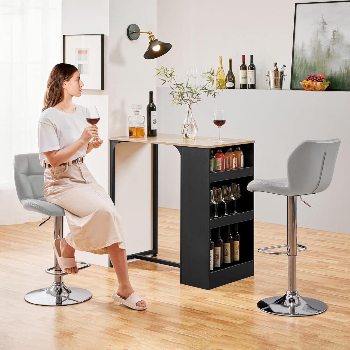 Yaheetech Barhocker, 2er-Set – Verstellbare Sitzhöhe 62,5–84,5 cm – Kunstleder