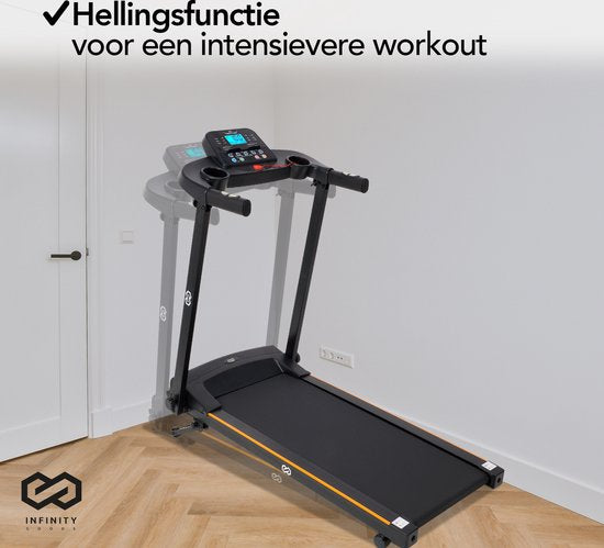 Infinity Goods - Laufband mit Neigungsfunktion - klappbar - inkl. Tablet-Halterung - bis zu 12 km/h - 132 x 60 x 117 cm - Schwarz