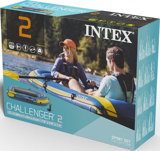 Intex Challenger 2 Boot-Set – 236 x 114 x 41 cm – inklusive Paddel und Pumpe