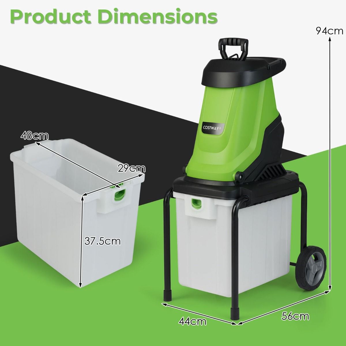 Coast Elektrischer Gartenhäcksler – 2800-W-Motor – 50-Liter-Auffangbehälter – grün und schwarz