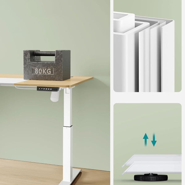 Songmics Elektrisch höhenverstellbarer Schreibtisch – 120 x 60 cm – Beige/Weiß