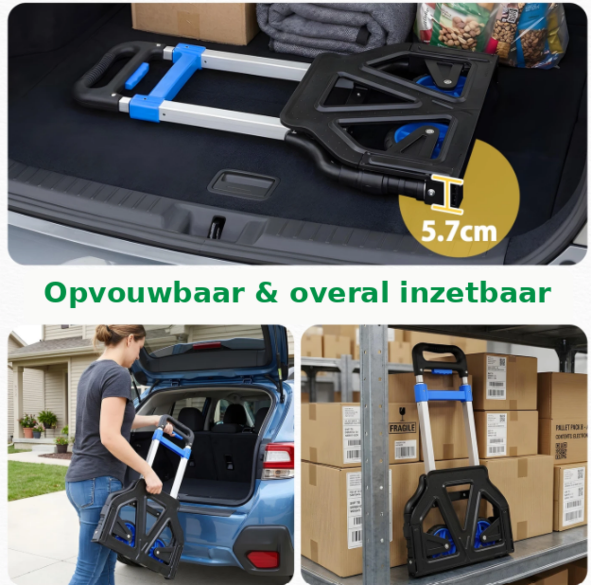 Sekey Klappbare Sackkarre aus Aluminium – 80 kg Tragkraft – 3,5 kg