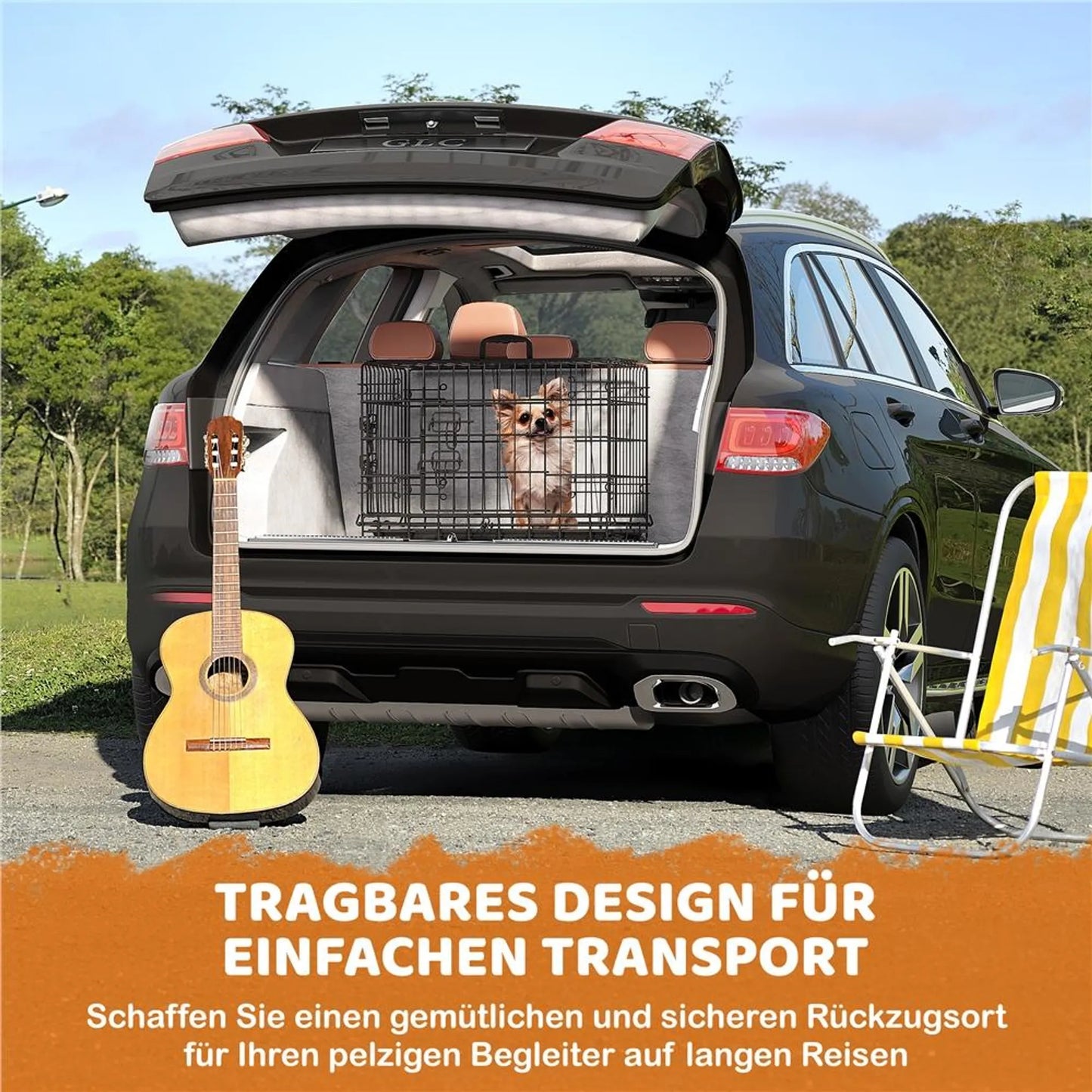 Yaheetech faltbare Hundebank mit Trennwand - mit zwei Türen und abnehmbarer Bodenplatte und Sicherheitsschloss - für Training und Reisen - schwarzes pulverbeschichtetes Metall - 61,5 x 41,5 x 47 cm