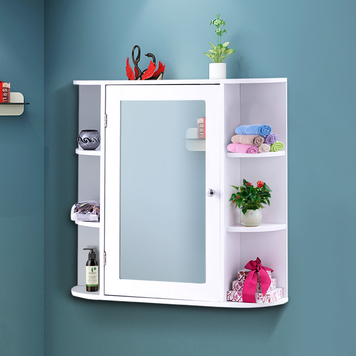 Coast Wandschrank - Mit Spiegeltür und Einlegeböden - 65 x 17 x 63 cm - Weiß