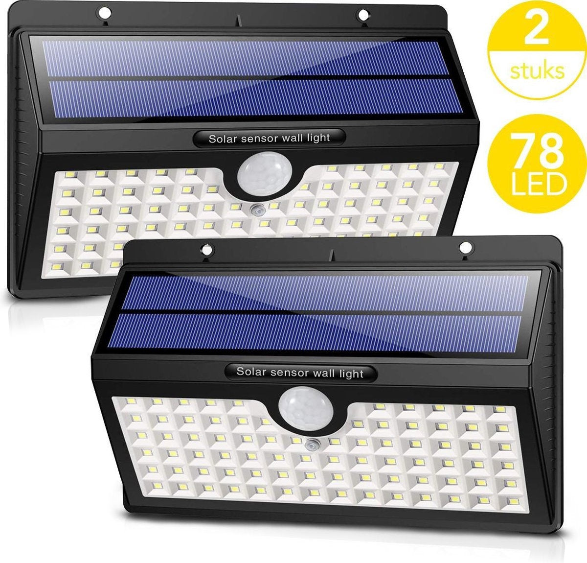 Auronic Solar Außenleuchte mit Bewegungssensor - Solar Gartenleuchte - Wandleuchte - 78 LEDs - IP65 - 2 Stück - Schwarz