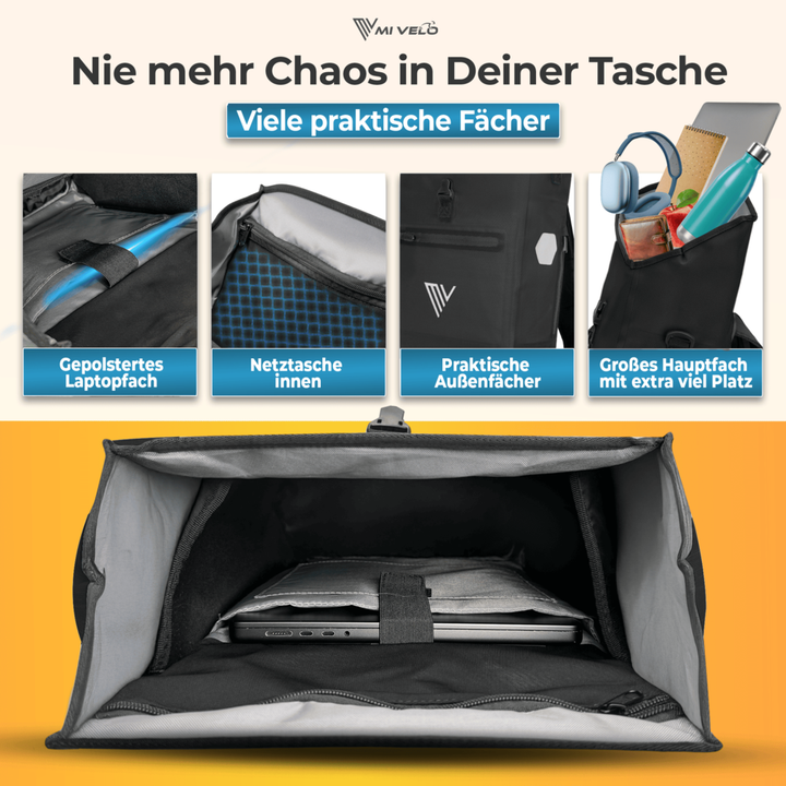 Mivelo LINO 3-in-1-Fahrradtasche und Rucksack – 20 Liter – Schwarz