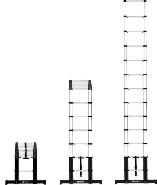 VONROC PRO Teleskopleiter - 3,8m - mit Soft-Close & Quertraverse - Sicher & stabil