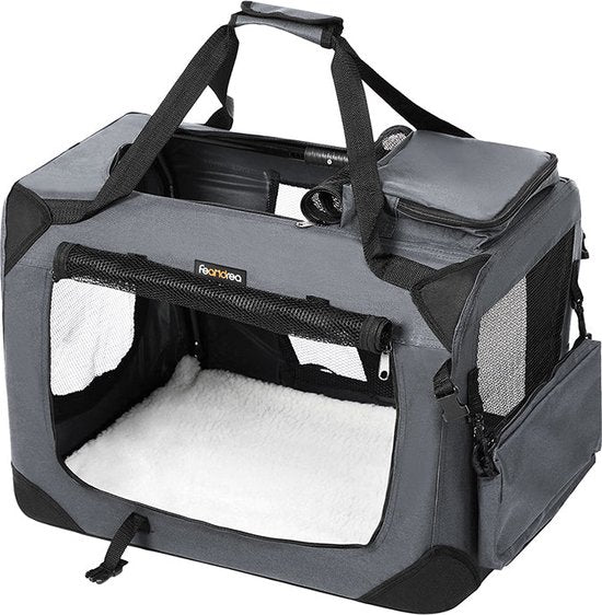 Feandrea – Transportbox – Reisekäfig – 60 x 42 x 42 cm – für Hunde – zusammenklappbar – Oxford-Stoff – grau