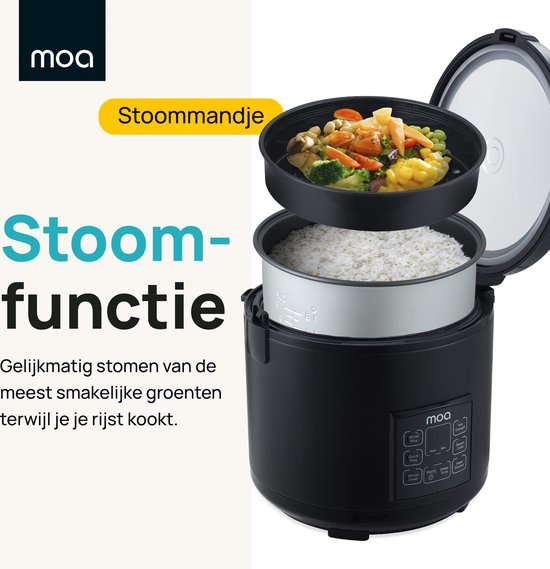 MOA Multicooker - 5L - Langsamkocher - Reiskocher mit Dampfgarer - Dampfgarer - Warmhaltefunktion - 700W - Schwarz