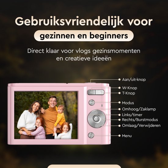 K&L Digitalkamera 4K - 64MP - Kamera - Kompaktkamera - Vlog Kamera - Für Kinder - Inklusive 64GB - NL Software