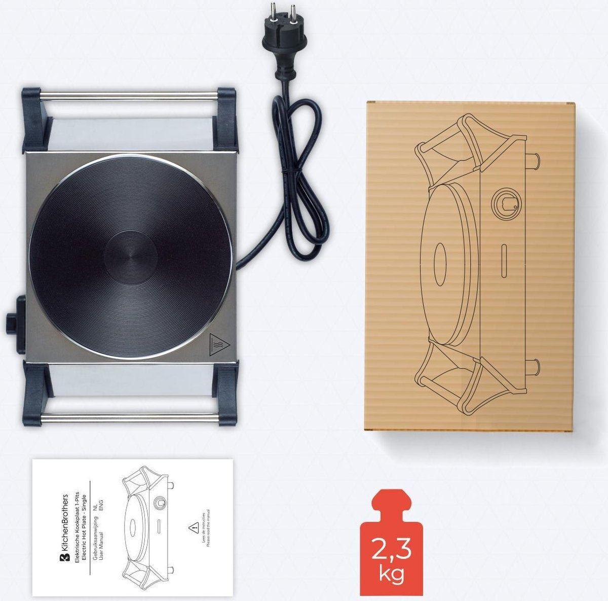 KitchenBrothers Elektrokochfeld - 1 Brenner - 1500W - Edelstahl