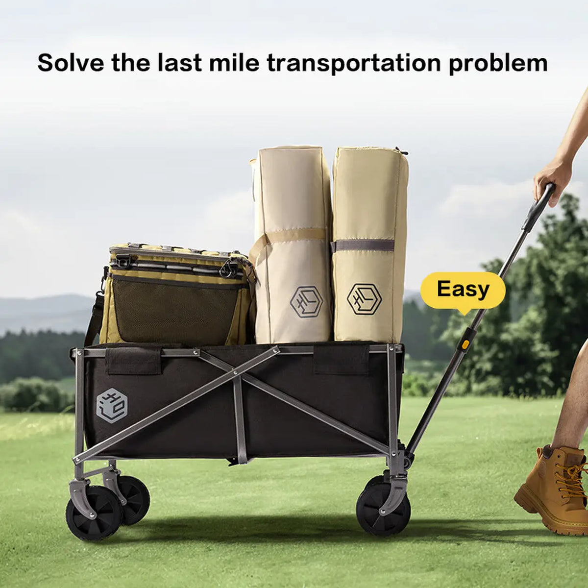 Ochama Faltbarer Handwagen 75 l – Schwarz – 100 kg Tragkraft – 360°-Lenkrollen – Zusammenklappbar