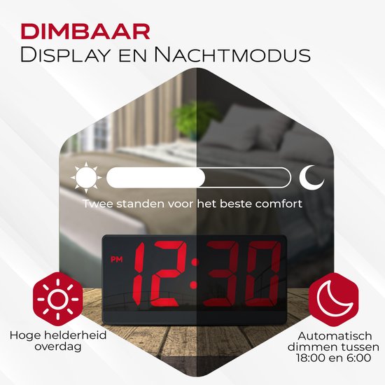 Caliber Digitaler Wecker – Digitale Wecker – Einstellbare Schlummerzeit – Wecker – Dimmbares Display – Digitale Uhr für das Schlafzimmer – USB-Ladegerät