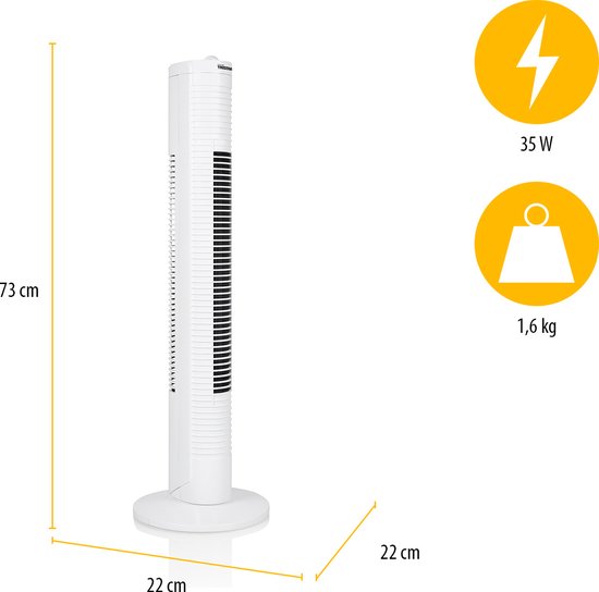 Tristar Turmventilator – Timer bis zu 120 Min. – Schwenkbar – 3 Geschwindigkeitsstufen – Leise & kompakt – VE‑5900 – Weiß