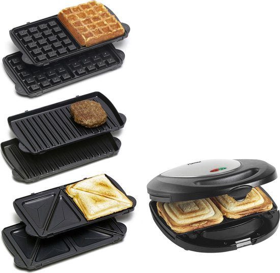 Bestron Sandwichtoaster – ASM8010 – 760 W – 3-in-1: Sandwiches, Waffeln und Grillgerichte – Antihaftbeschichtung – Grau – 5 Jahre Garantie