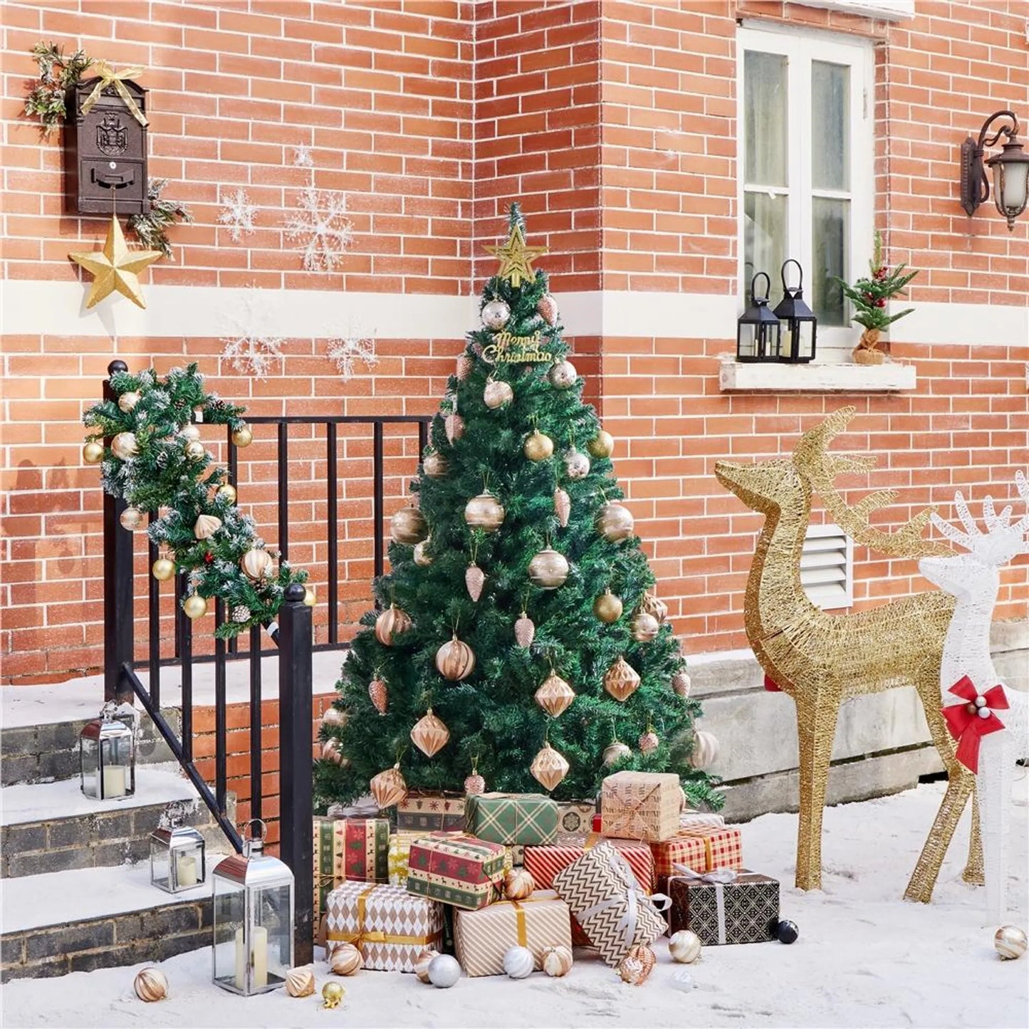 Yaheetech Künstlicher Weihnachtsbaum Fichte - 183 x 110 x 110 cm - Mit 598 Zweigen und klappbarem Metallsockel und schützenden Gummikappen - Für Wohnzimmer und Urlaub - Grünes PVC und Metall