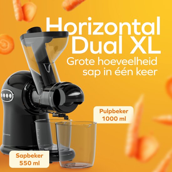 KitchenBrothers Slowjuicer XL - Entsafter - Gemüse- und Obstpresse - 43 mm und 70 mm Einfüllöffnung - 500 ml - Schwarz