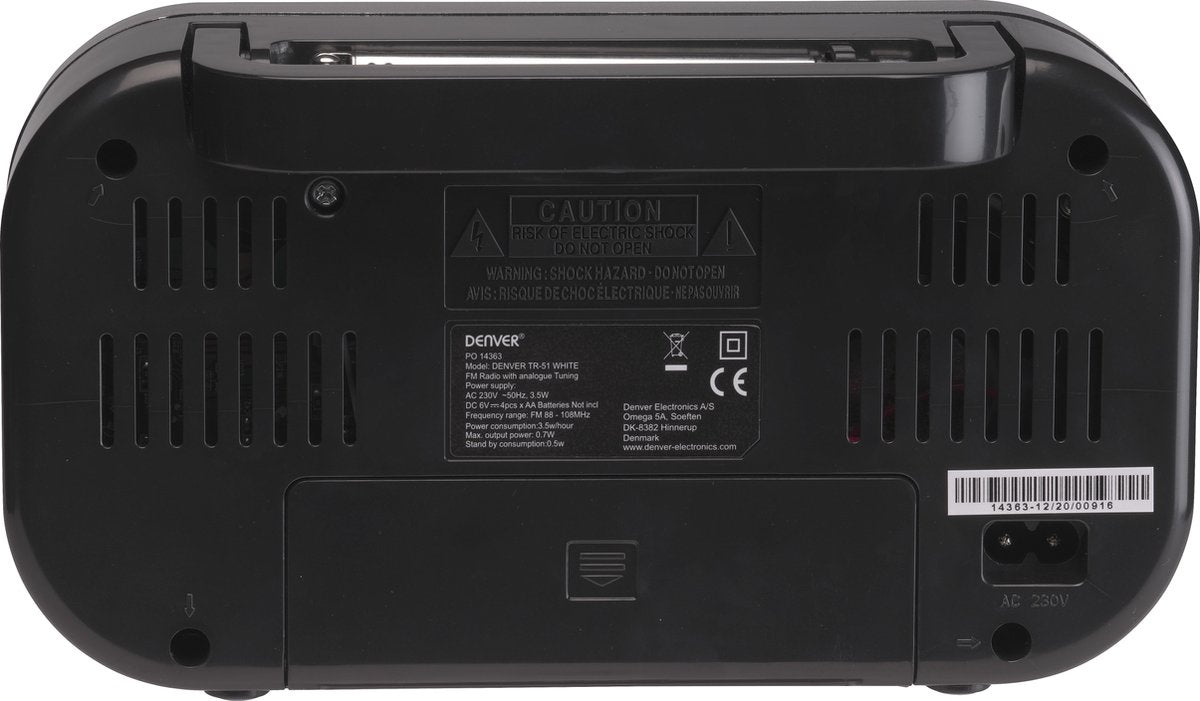 Denver FM Radio Retro - Batterie- oder netzbetrieben - Küchenradio - Tragbares Radio - TR51 - Weiß
