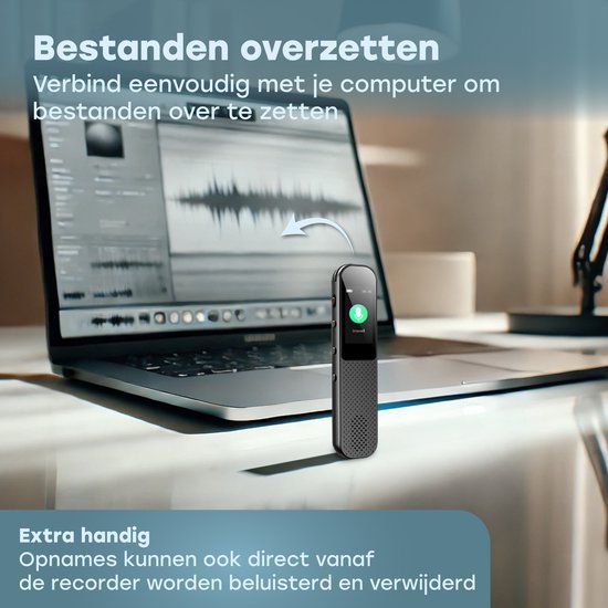 Audyn Voice Recorder Digital - 400 Stunden Audioaufnahme - Fernabhörgerät - Diktiergerät - 360° HD-Aufnahmen - Schwarz