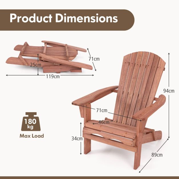 Coast Gartenstuhl Adirondack - 2er Set - Max. 180 kg - 89 x 71 x 94 cm - Braun