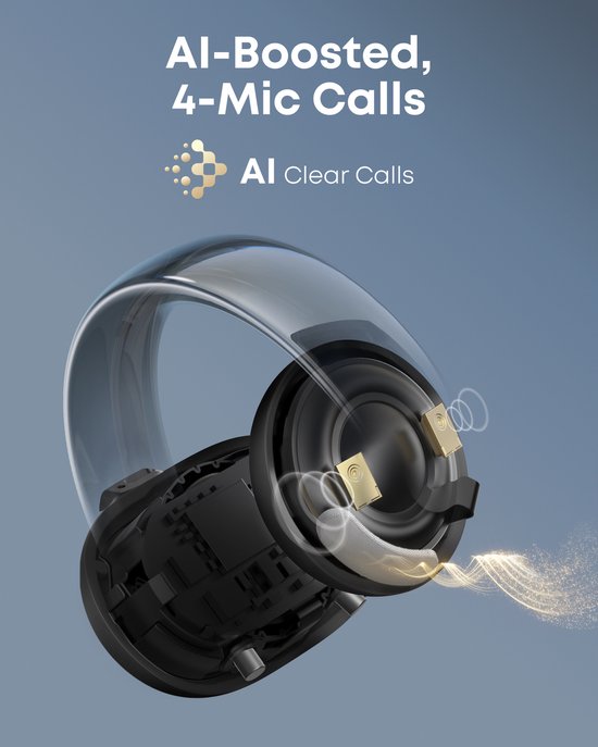 soundcore AeroClip von Anker – Open-Ear-Ohrhörer – Clip-On-Kopfhörer – Adaptiver Tragekomfort – Klare Gespräche dank 4 Mikrofonen und KI – Stabiler Sitz – 12-mm-Treiber für klaren Klang – Open