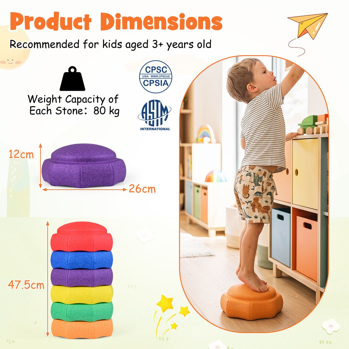 Coast Balance-Steine für Kinder – 6-teiliges Set – rutschfest – stapelbar – mehrfarbig