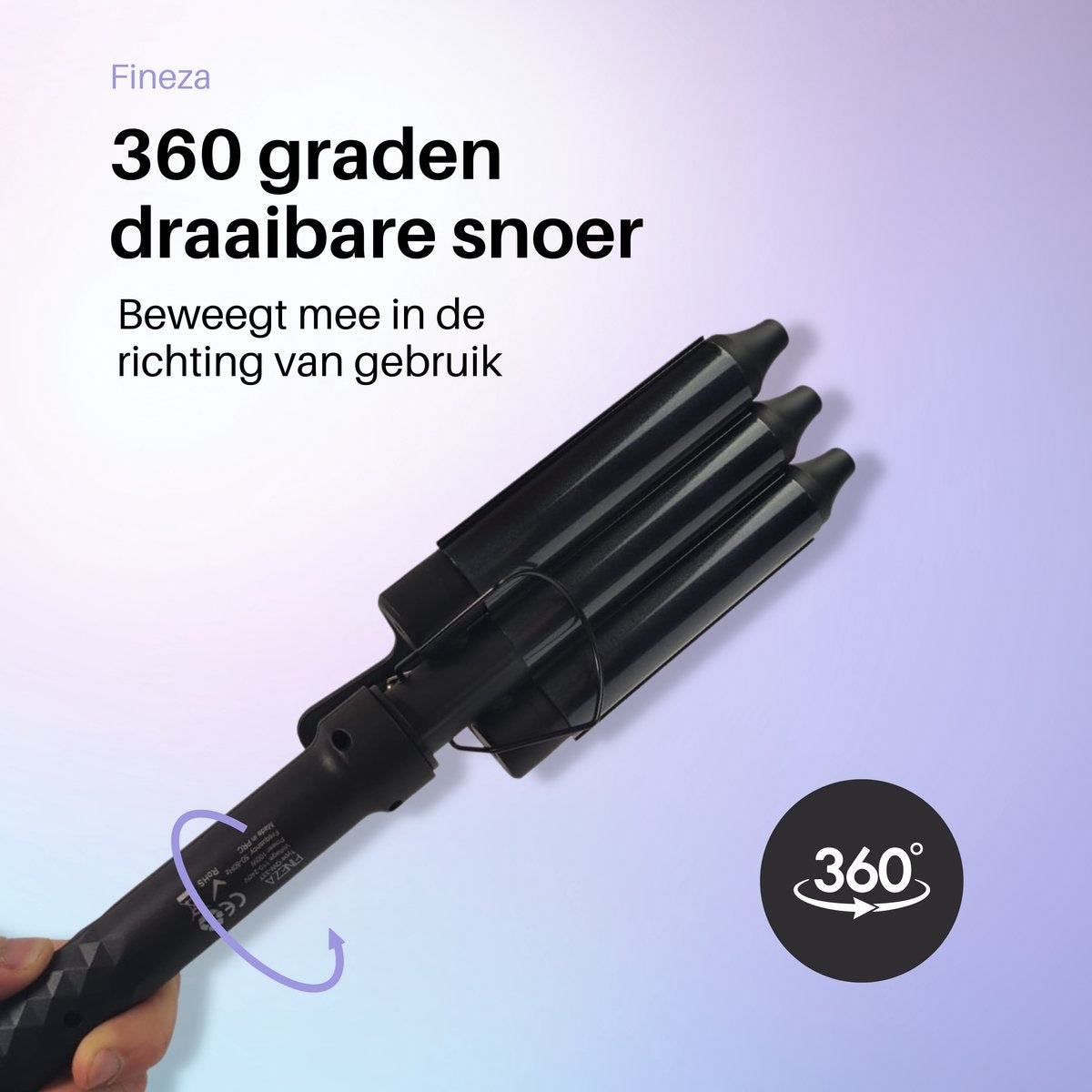 Fineza Waffelzange 25mm - Keramischer Lockenstab mit 10 Temperatureinstellungen - Schwarz