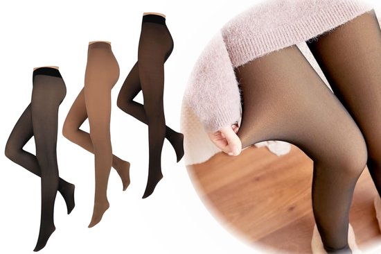Fleece-Strumpfhose – Schwarz/Nude – Größe L/XL – Hautfarbene Thermo-Strumpfhose – Laufmaschenfrei – Fleece-Leggings für Damen