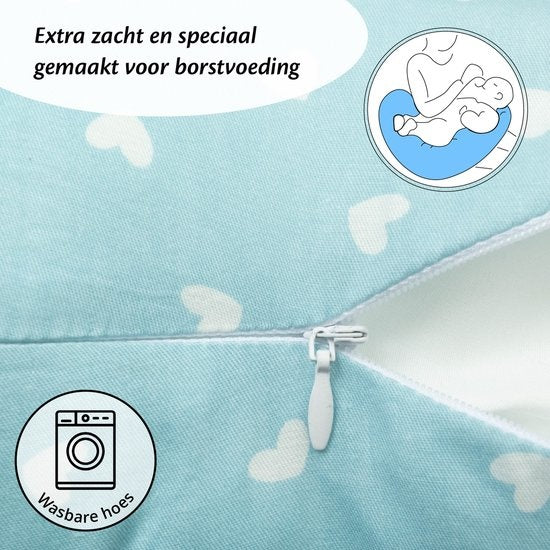 EL Life Stillkissen - Schwangerschaftskissen - Seidenkissen - Blau mit Herzchen