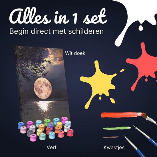 RubyeÂ® Malen nach Zahlen Erwachsene - Vollmond - Farben und Pinsel enthalten - Leinwand Malen nach Zahlen - 40x50cm