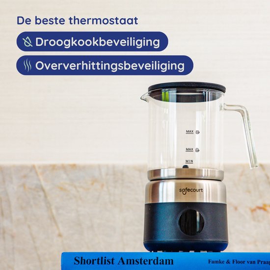 Safecourt Kitchen Glas-Milchaufschäumer - Elektrischer Milchaufschäumer - Glaskanne & PFAS-frei - Spülmaschinenfest - Schwarz - MF700