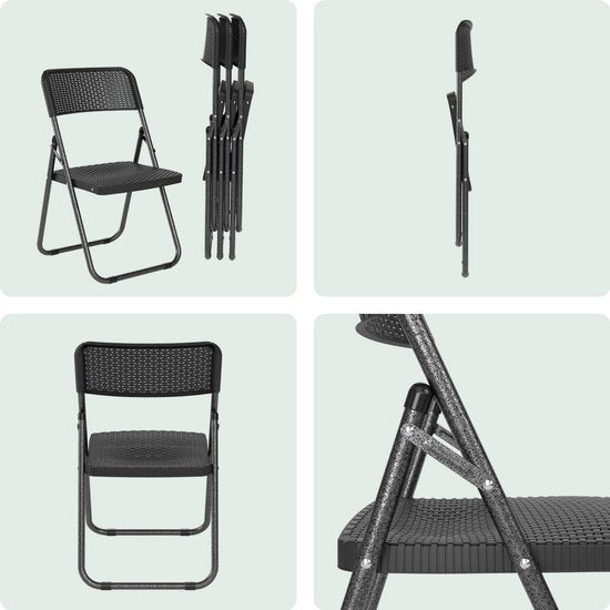 LifeGoods Klappstühle 4er Set - Gartenstühle zusammenklappbar - Schwarzer Rattan Look - Klappstühle - 200kg Tragkraft