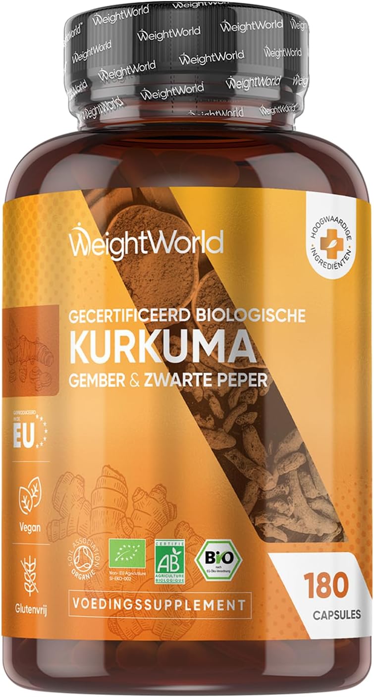 WeightWorld Bio-Kurkuma-Kapseln 1520 mg – Mit Ingwer und schwarzem Pfeffer – 180 vegane Kapseln – 3 Monate