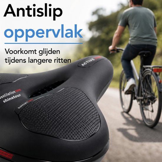 Brixy Ergonomischer Fahrradsattel – inkl. Sattelüberzug – Gelpolster & Federung – reflektierend – atmungsaktiv – Unisex – schwarz